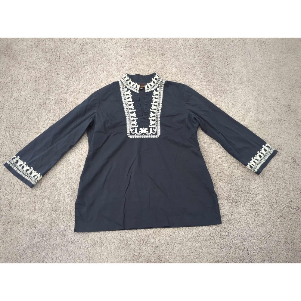 Dana Buchman Tunic Top Womens XL Black Long Sleeveβ Embroidered Boho